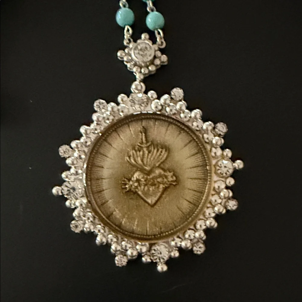 VSA CLOISTER SACRED HEART NECKLACE 4MM TURQUOISE BEADS - NWT - Picture 2 of 12